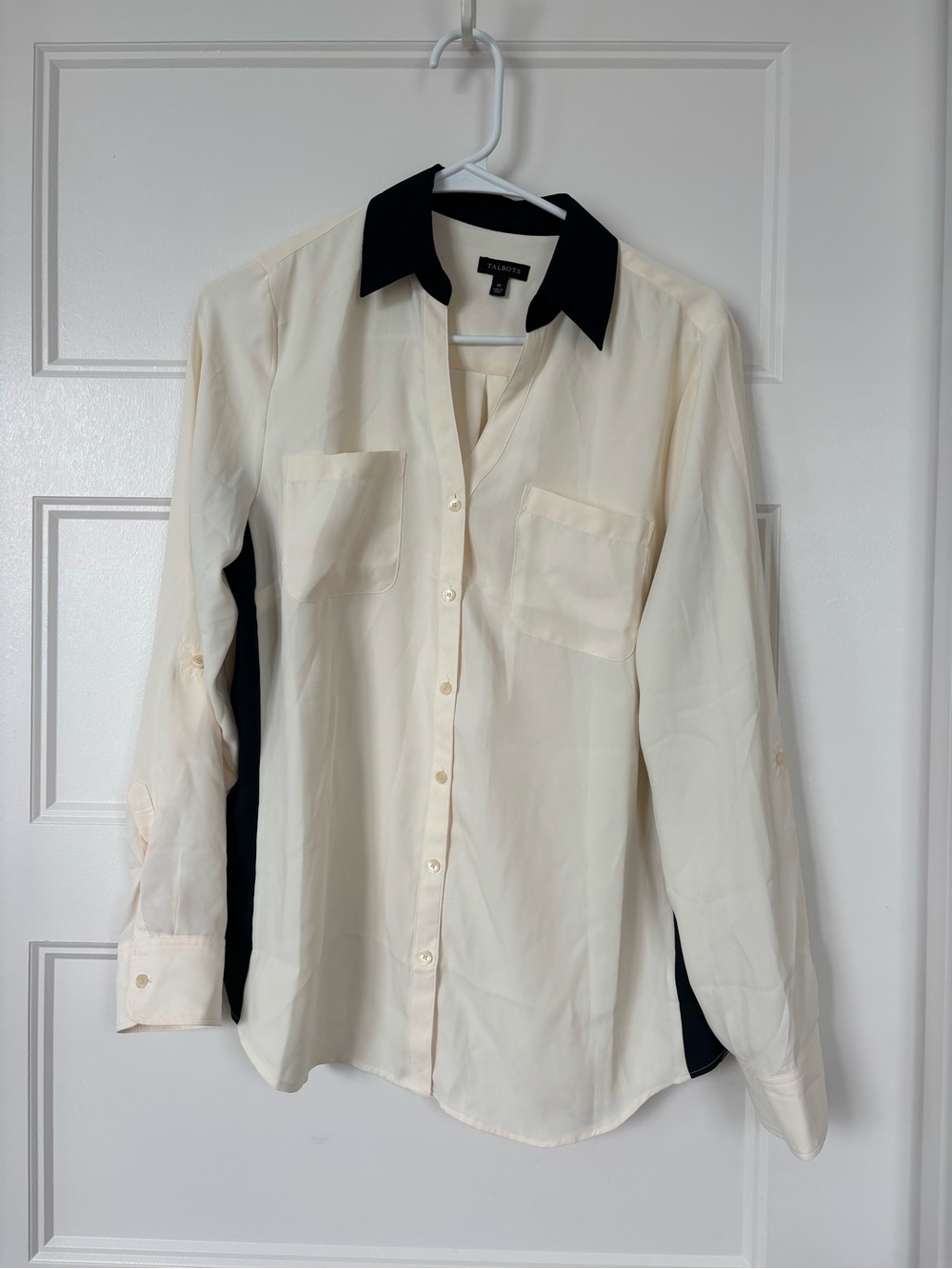 Talbots Cream Blouse with Black Collar
